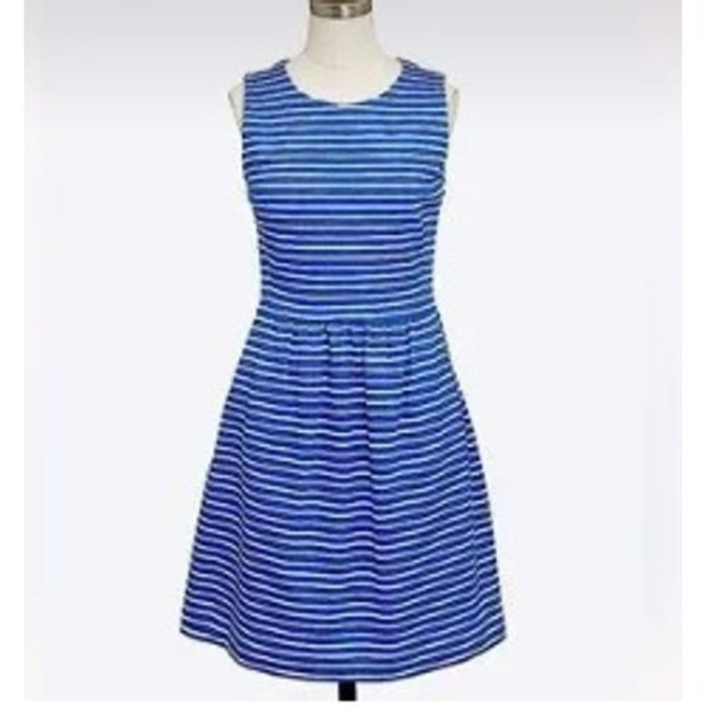J.Crew Womens Blue White Striped Sleeveless Back Cutout Fit Flare Dress Size 4